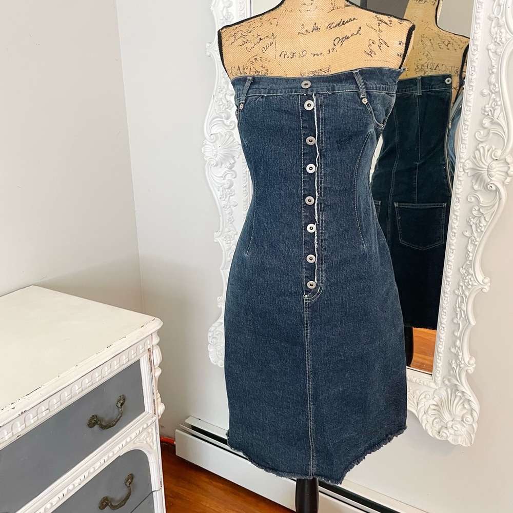 AUTHENTIC RARE Alexander McQueen Denim Corset Strapless Runway Dress